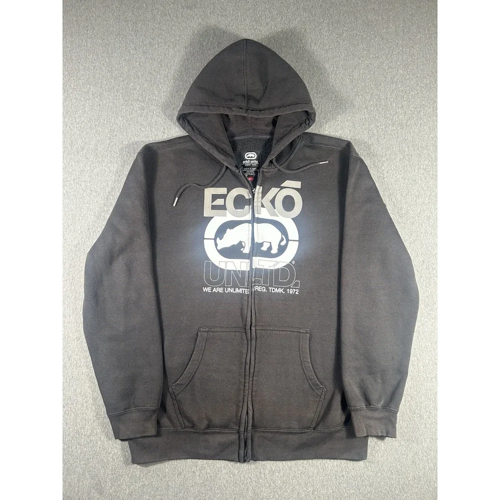 Ecko Unitd.‎ Rhino Logo Full Zip Hoodie Black Size XL